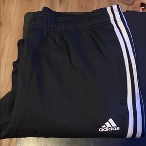 Adidas Mens Black Joggers with White Stripes